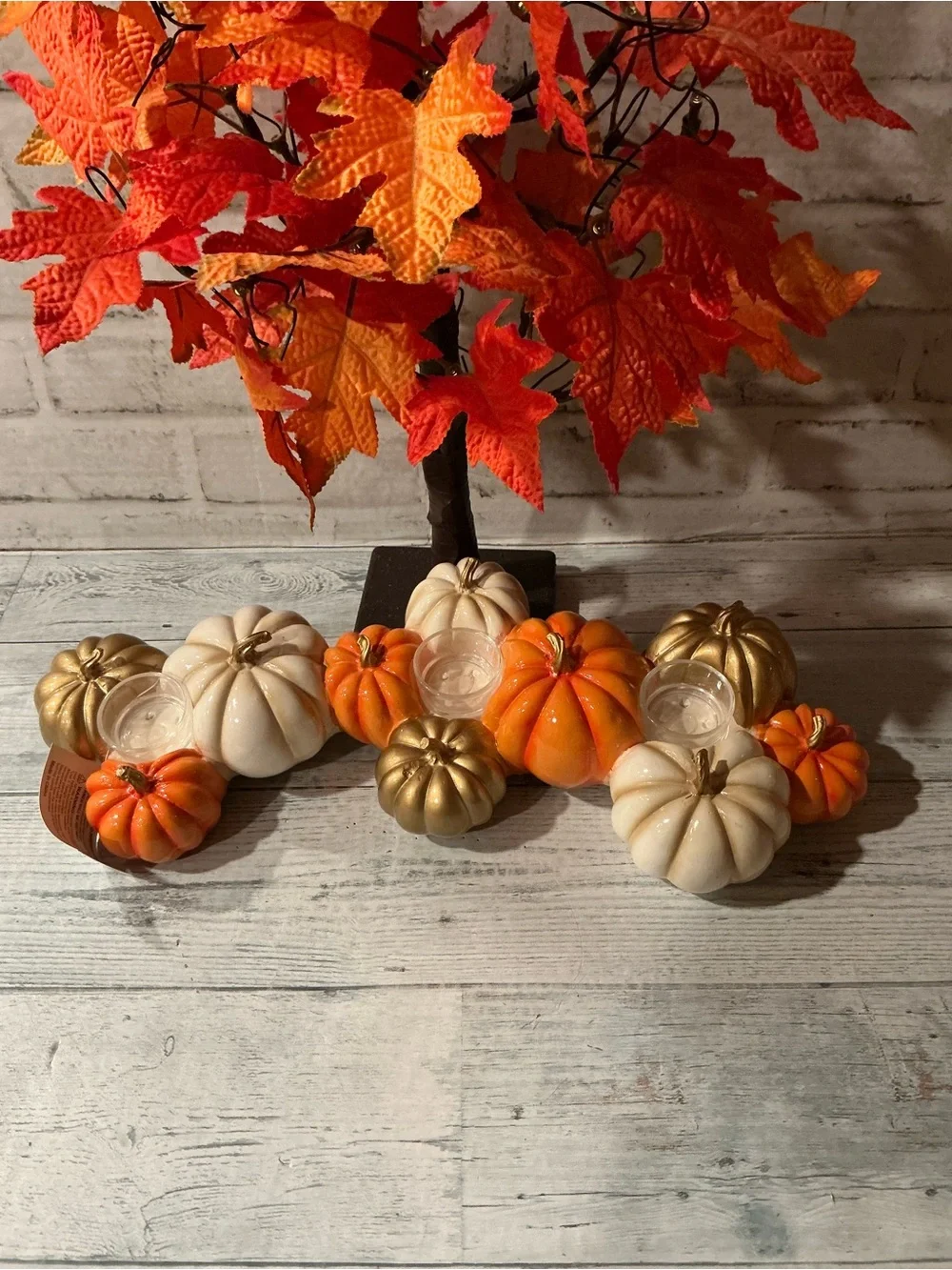 SHABBY CHIC pumpkins tealight candle holder centerpiece